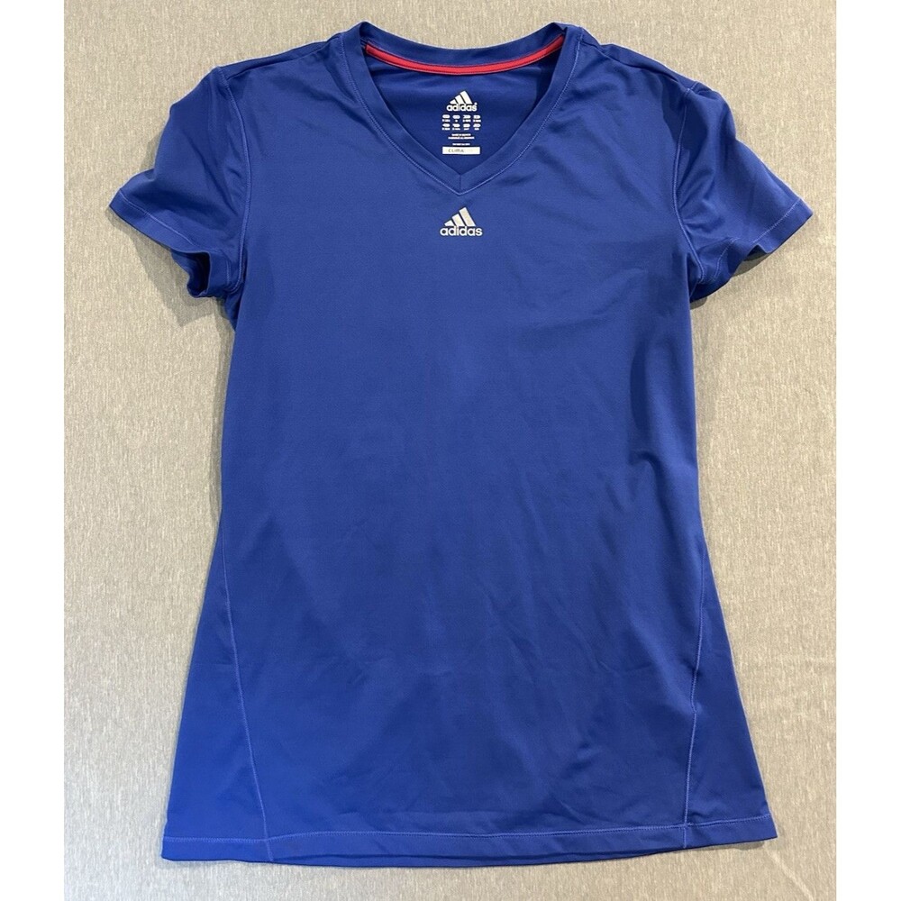Adidas Shirt Medium Blue Climalite V Neck Short Sleeve Active Tee Top